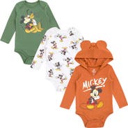 Disney Mickey Mouse 3-Pack Long Sleeve Bodysuits