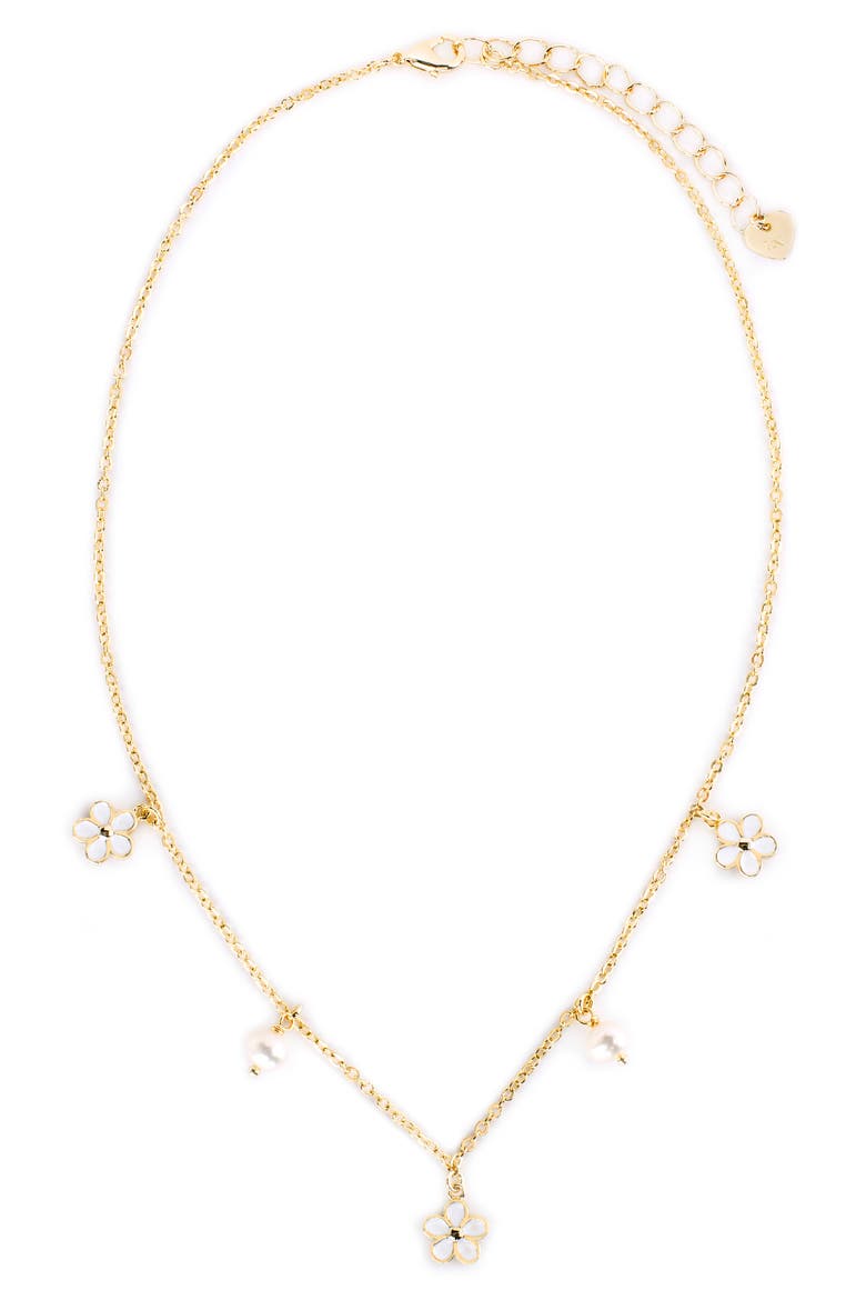 Flower & Pearl Charm Necklace, Alternate, color, GOLD
