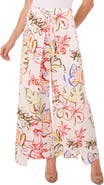 CeCe Floral Tie Front Overlay Wide Leg Pants