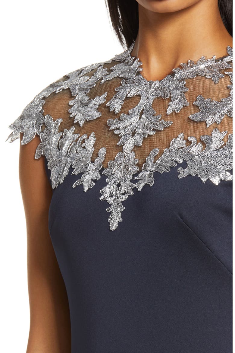 Lace Velvet Cocktail Dress, Alternate, color, NAVY/ SILVER