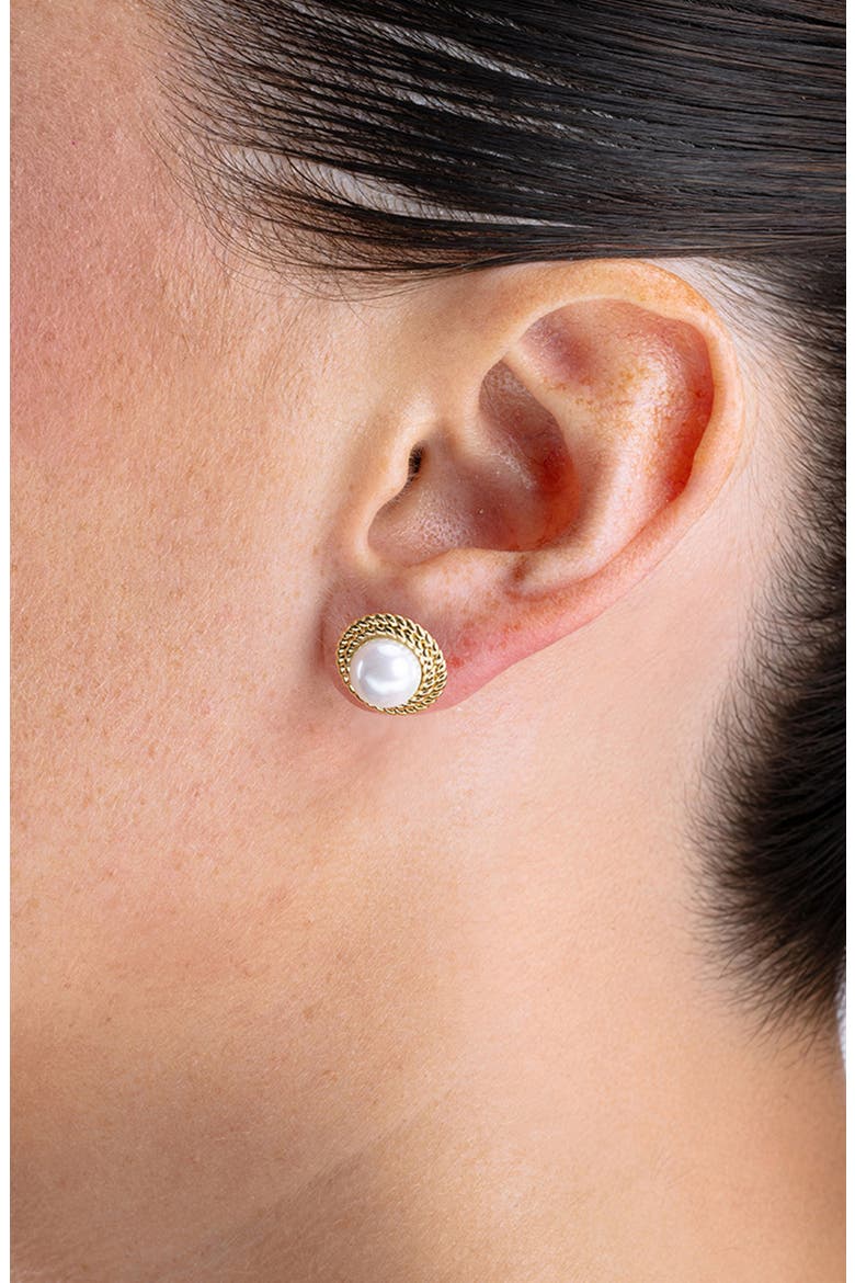Pearl Halo Stud Earrings, Alternate, color, GOLD