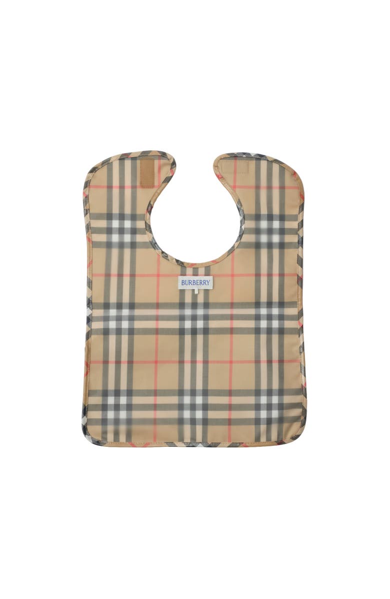 Burberry Check Coated Cotton Bib, Alternate, color, Sand Beige