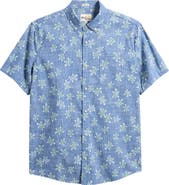 Reyn Spooner Honu Holoholo Turtle Print Short Sleeve Cotton Blend Button-Down Shirt