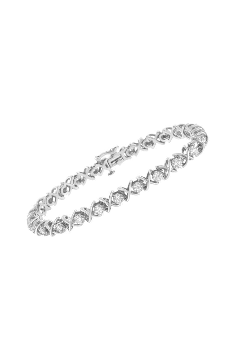 Haus of Brilliance Silver 1 cttw Brilliant Round-Cut Diamond "X" Link Bracelet, Alternate, color, White