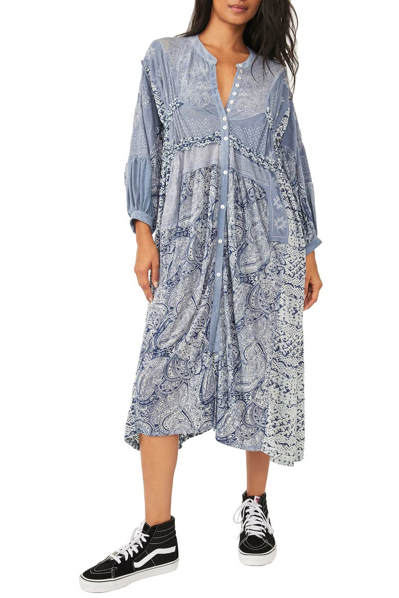 Oh My Mix Print Long Sleeve Maxi Dress, Main, color, INDIGO