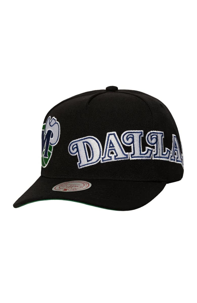 Mitchell & Ness Men's Mitchell & Ness  Black Dallas Mavericks Busted Logo Wordmark Wrap Around Pro Pinch Adjustable Hat, Main, color, Black