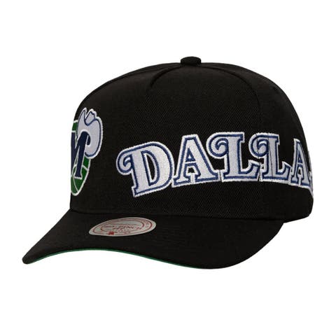 Men's Mitchell & Ness  Black Dallas Mavericks Busted Logo Wordmark Wrap Around Pro Pinch Adjustable Hat