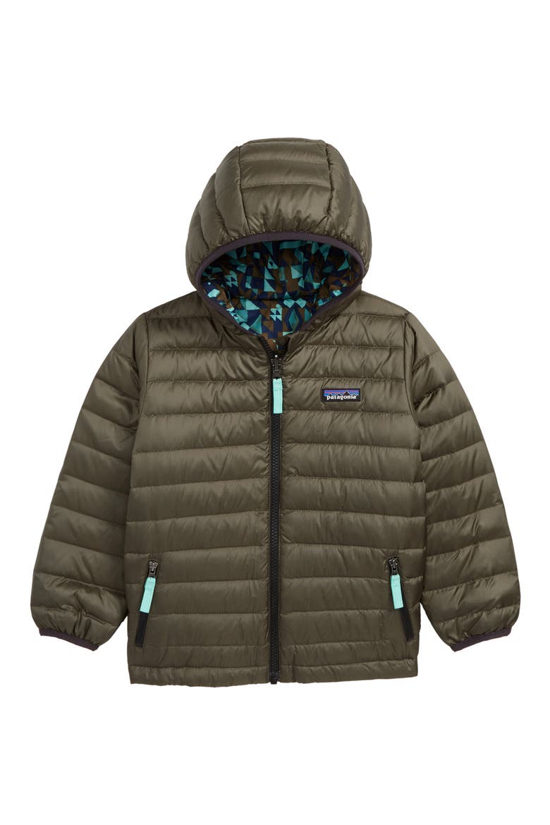 Reversible Down Hoodie, Alternate, color, PICO PINWHEEL: CORIANDER