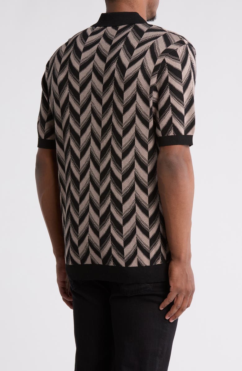 JASON WU Johnny Collar Silk & Cotton Jacquard Polo, Alternate, color, Black/ Soft Taupe