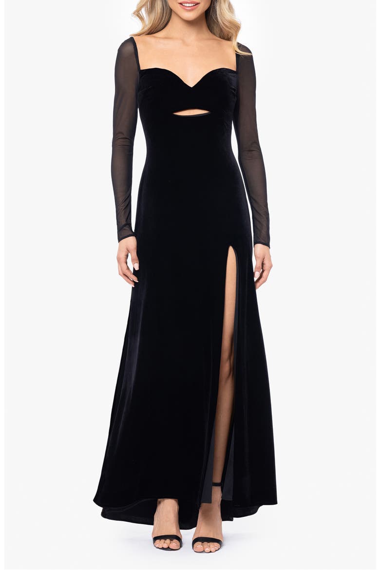 Long Sleeve Velvet Dress, Main, color, BLACK