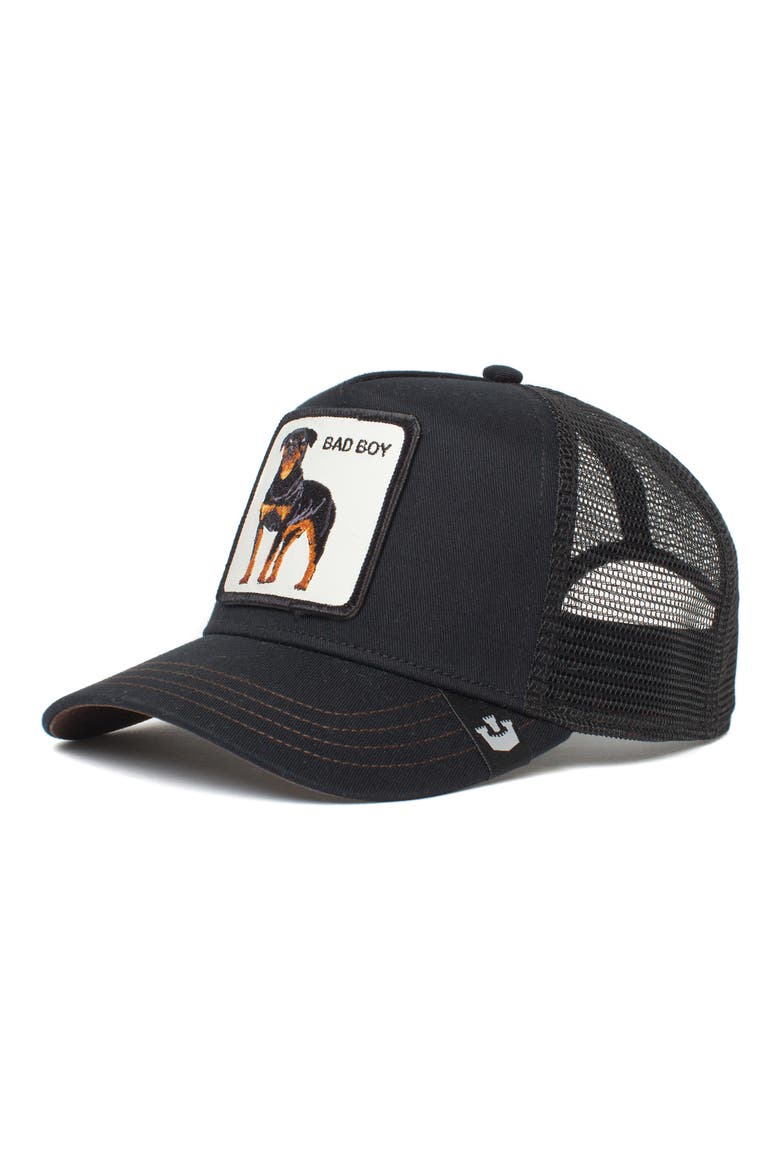 The Baddest Boy Patch Trucker Hat, Main, color, BLACK