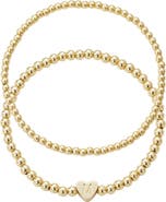 Adornia Initial Heart Charm Beaded Chain Bracelet Set