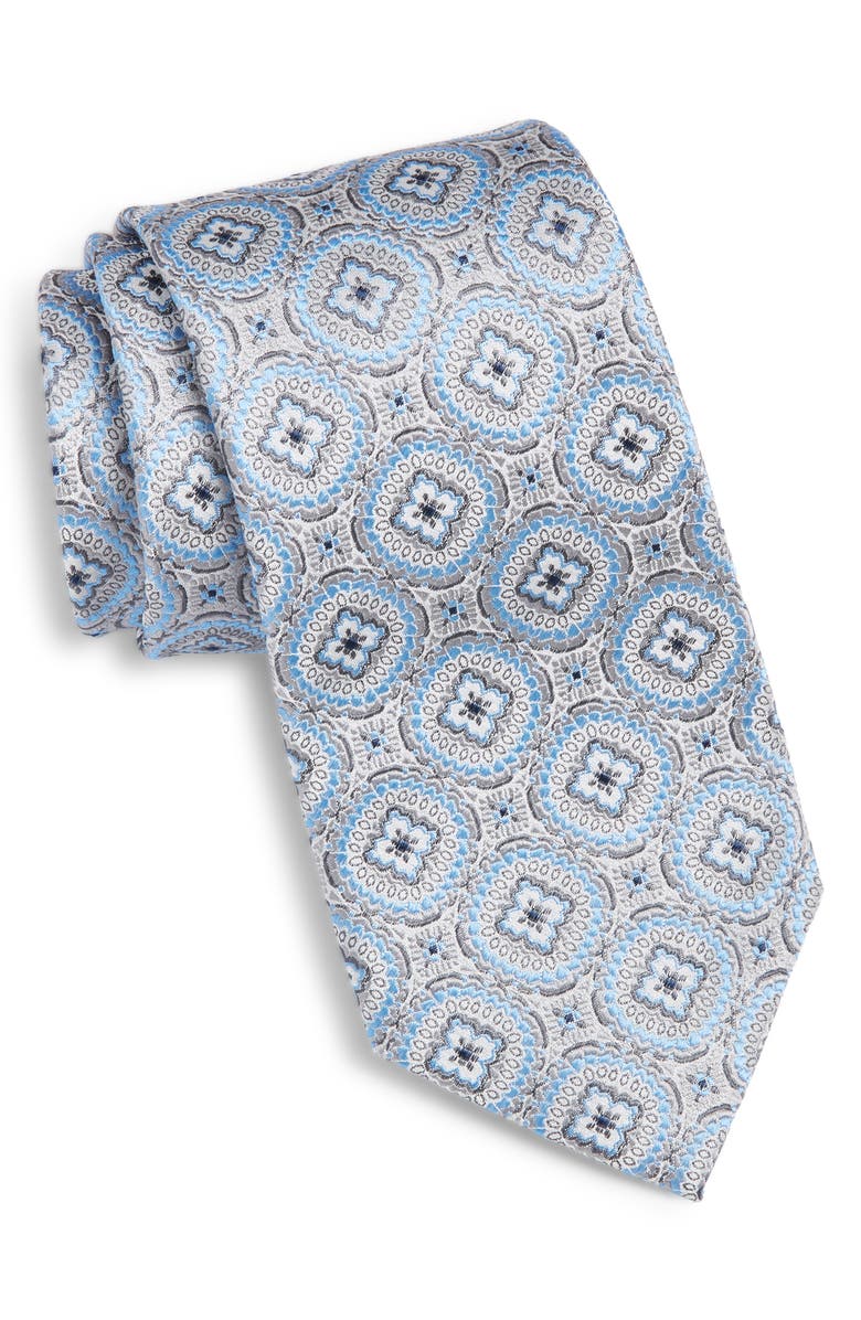 Nordstrom Medallion Silk Tie, Main, color, Silver