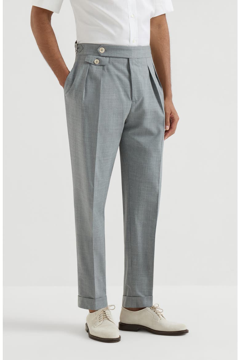 Trousers with double pleats and tabs, Main, color, Grey