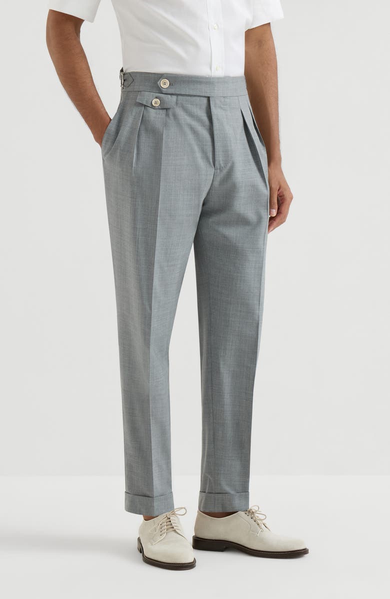 Brunello Cucinelli Trousers with double pleats and tabs, Alternate, color, Grey