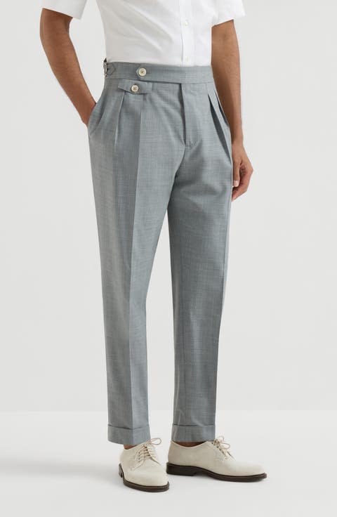 Trousers with double pleats and tabs