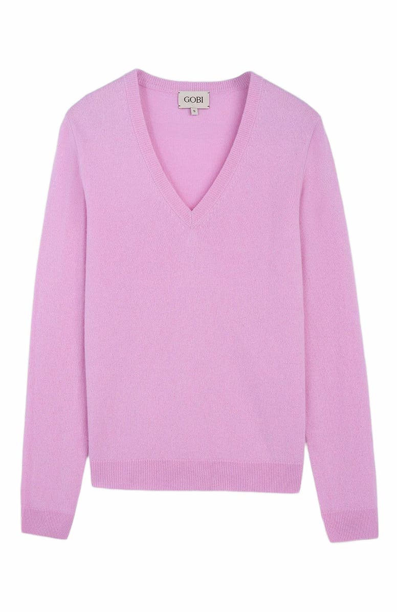 GOBI Mongolian Cashmere Essential Cashmere V-Neck Sweater, Main, color, Pink Frosting