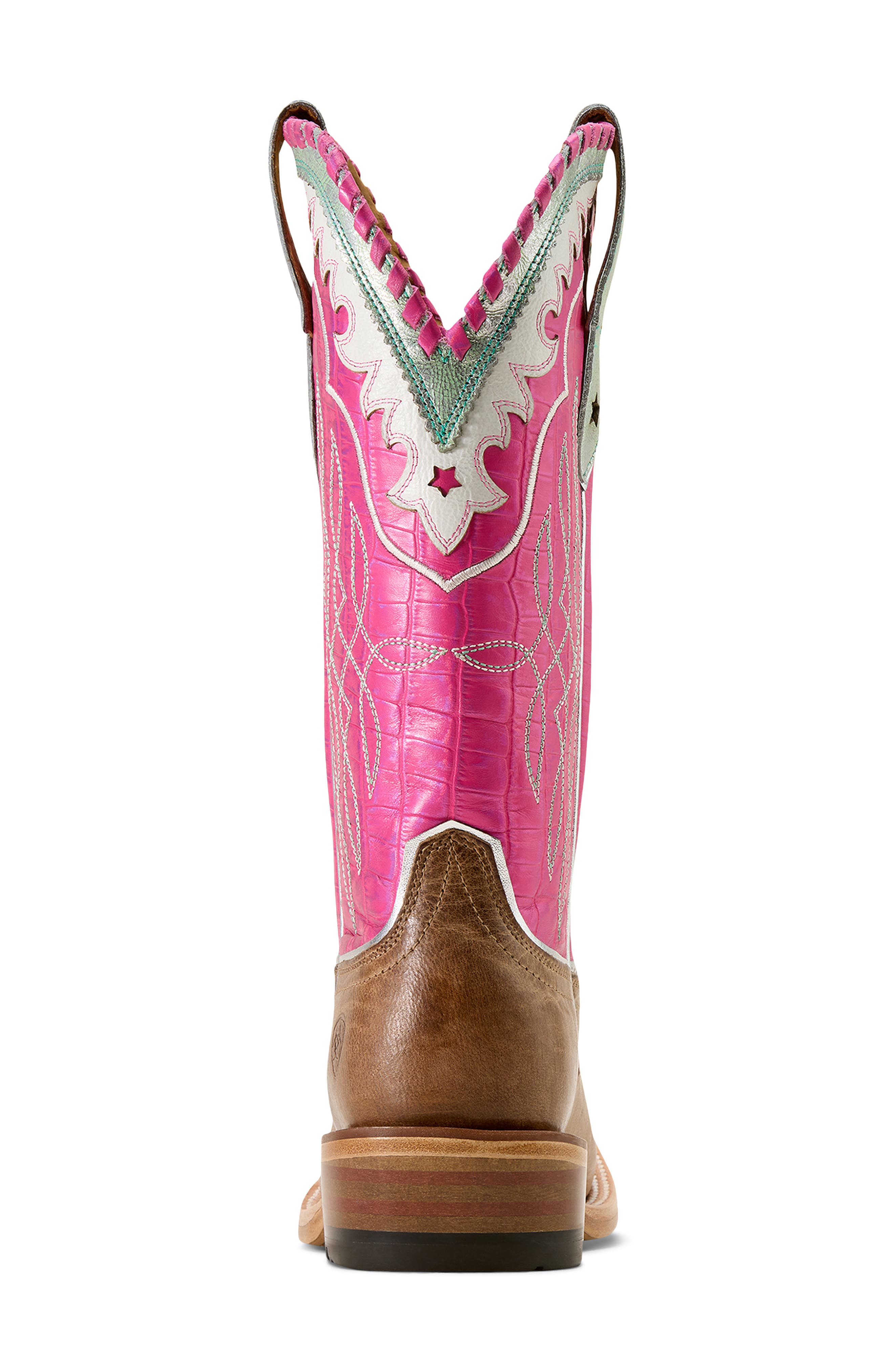 Riata Square Toe Western Boot, Alternate, color, FAWN/ KNOCKOUT PINK
