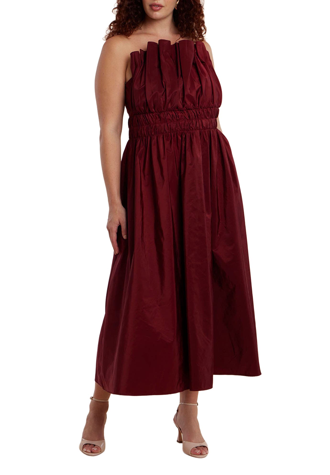 Pleated Ruffle Neckline Midi Dress - image 5