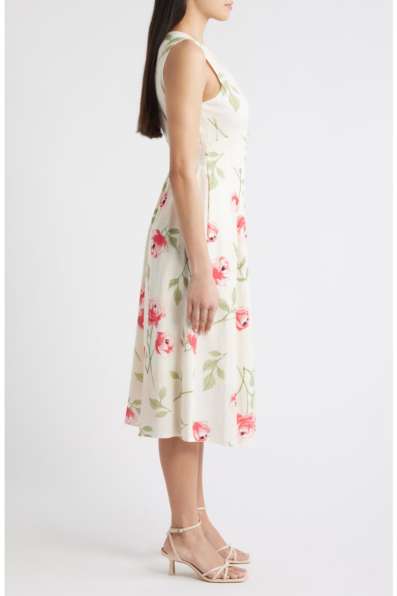 Floral Pintuck Waist Dress, Alternate, color, IVORY FLORAL