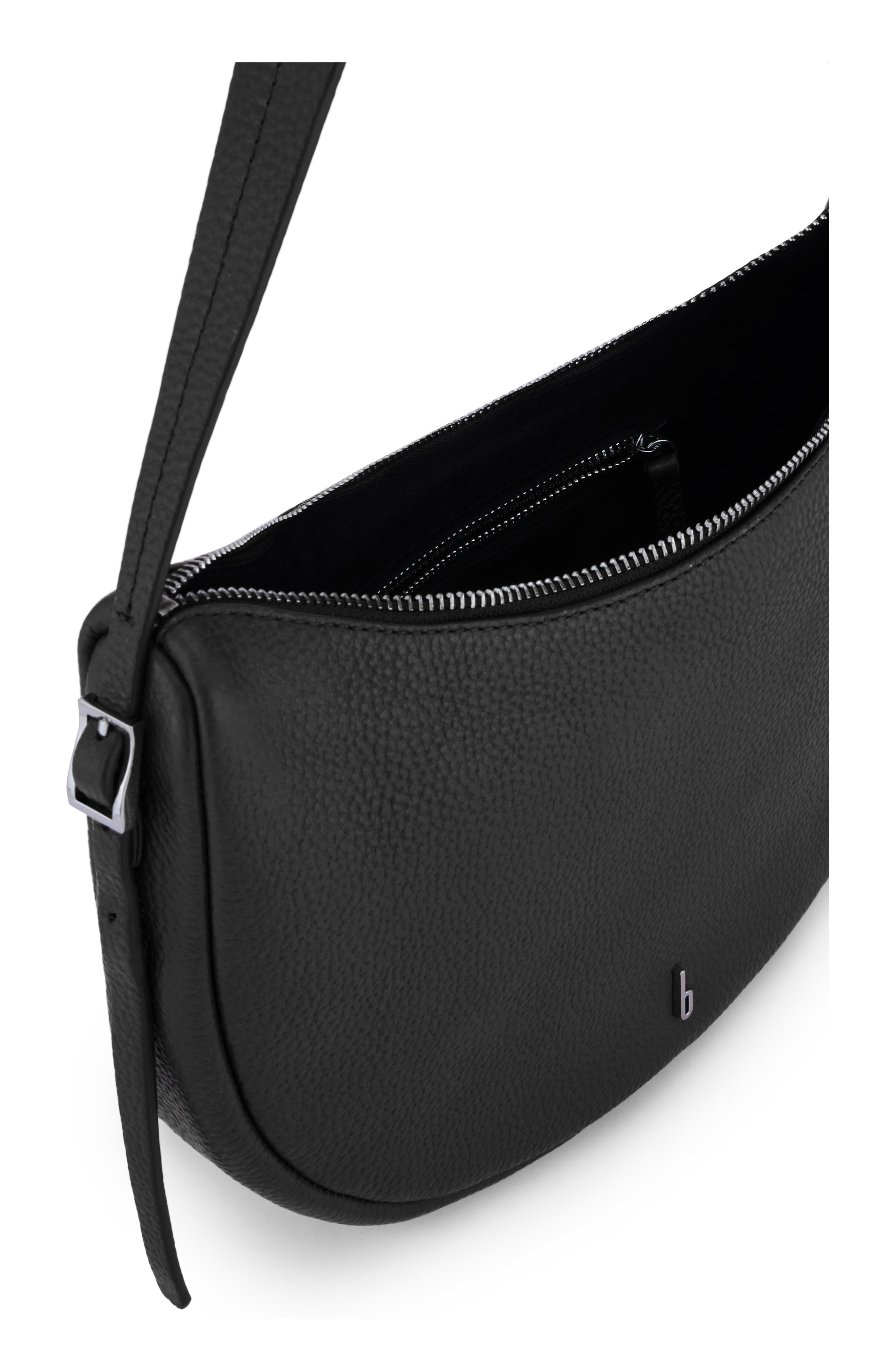 Ina Crescent Pebble Leather Crossbody Bag, Alternate, color, BLACK