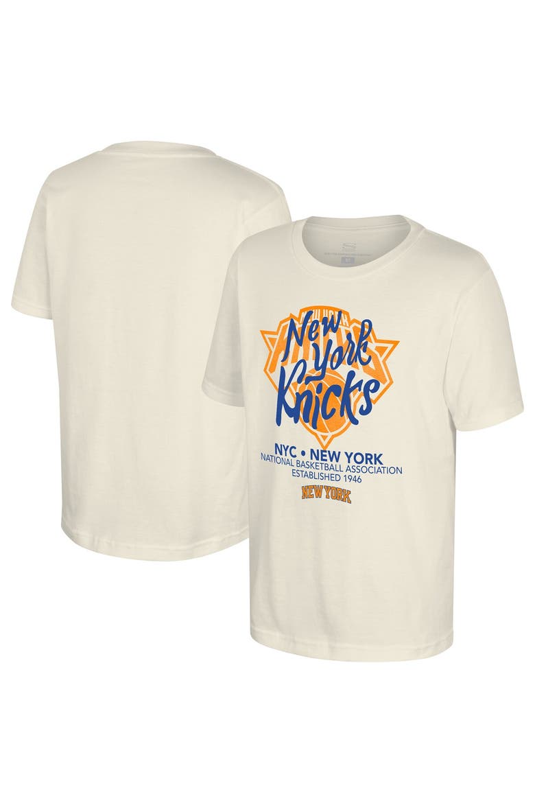 Youth Stadium Essentials Natural New York Knicks Wallscript T-Shirt, Main, color, Natural