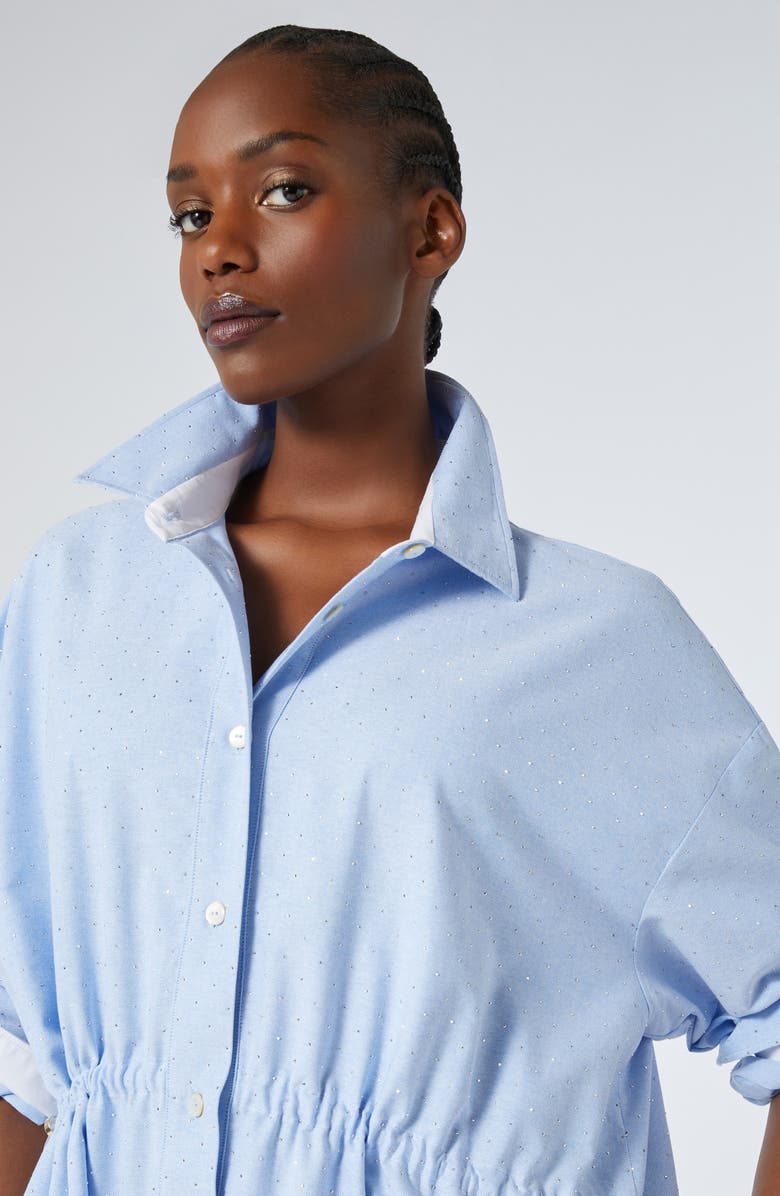 Marina Rinaldi Egizi Diamante Long Sleeve Cotton Shirtdress, Alternate, color, Light Blue