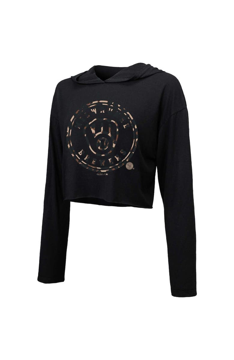 Majestic Threads Women's Majestic Threads Black Milwaukee Brewers Leopard Cropped Hoodie, Alternate, color, 