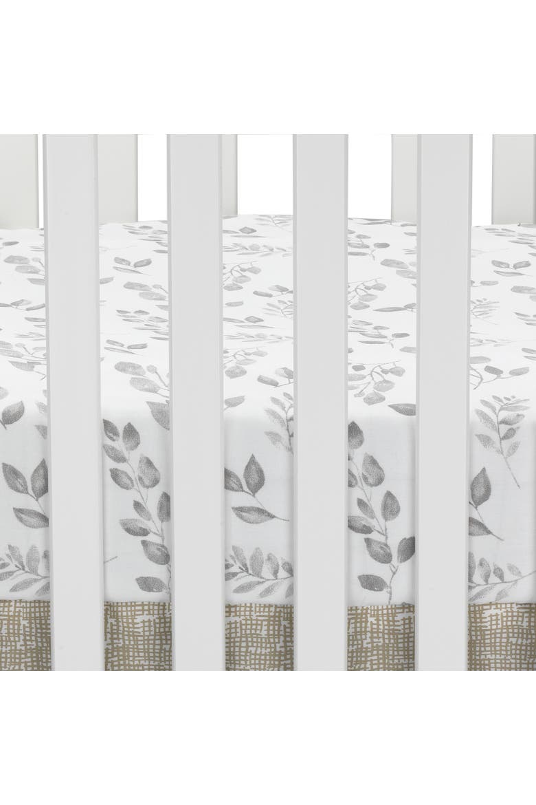 Painted Forest Watercolor Leaf Print Baby Fitted Crib Sheet, Alternate, color, Gray