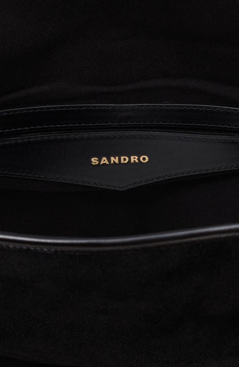 SANDRO Soft suede shopping bag, Alternate, color, Black