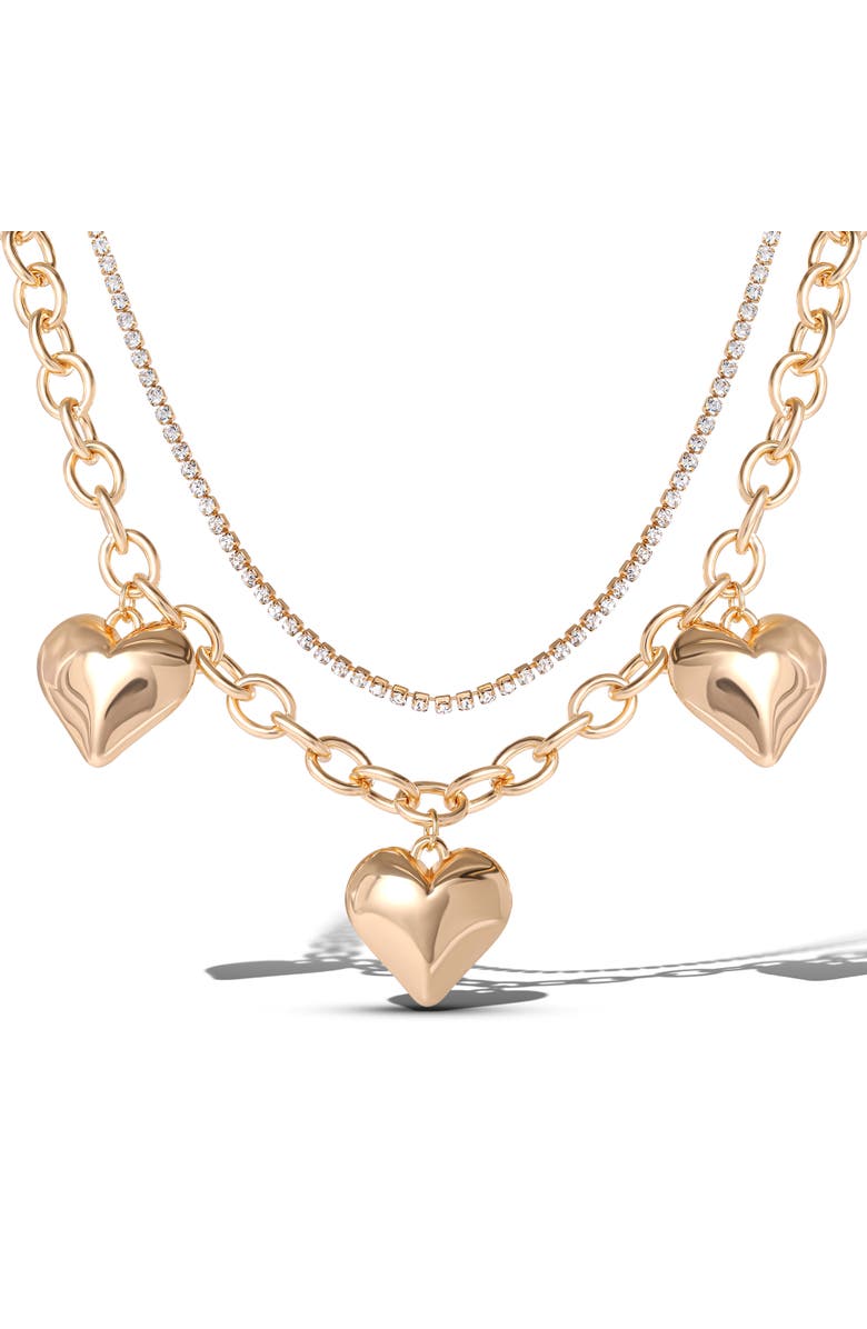 Jessica Simpson Triple Heart Statement Necklace, Main, color, Gold