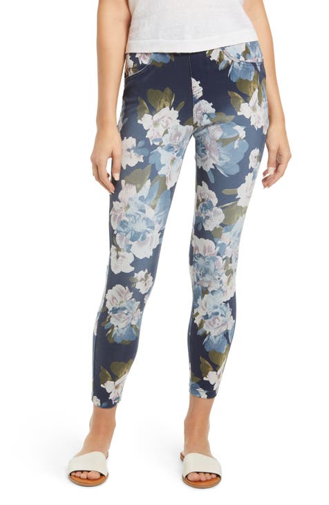 Dreamy Floral Print High Waist Skinny Jeans (Plus Size)