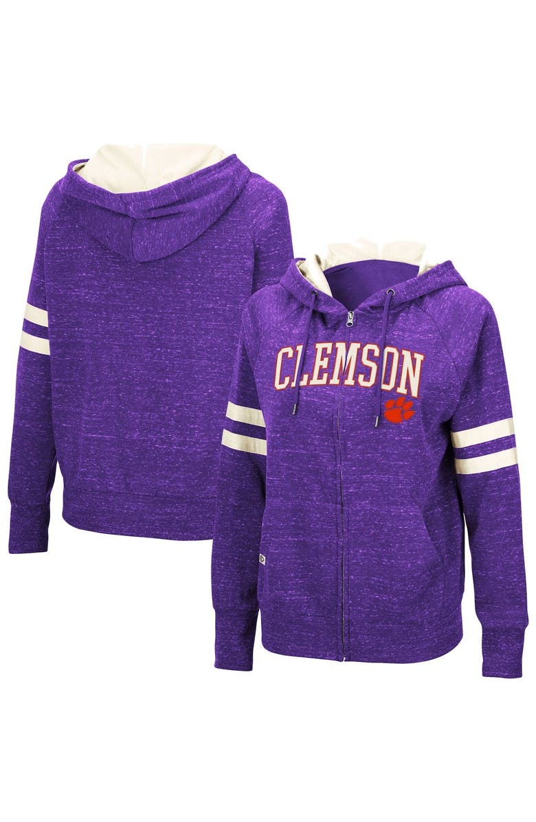 COLOSSEUM Women's Colosseum Purple Clemson Tigers Speckle Fleece Raglan Full-Zip Hoodie, Main, color,