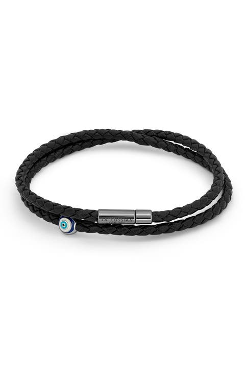 Men's Evil Eye Braided Faux Leather Wrap Bracelet