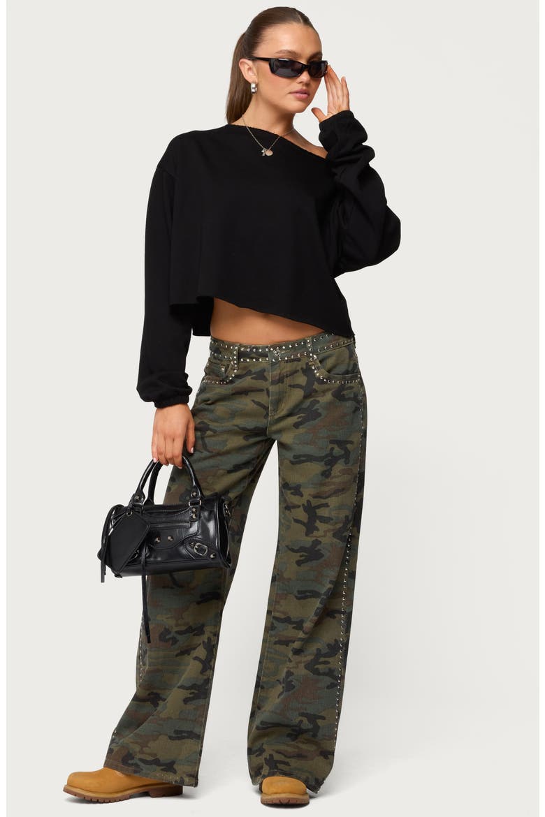 Quicy Studded Low Rise Baggy Jeans, Alternate, color, OLIVE-WASHED