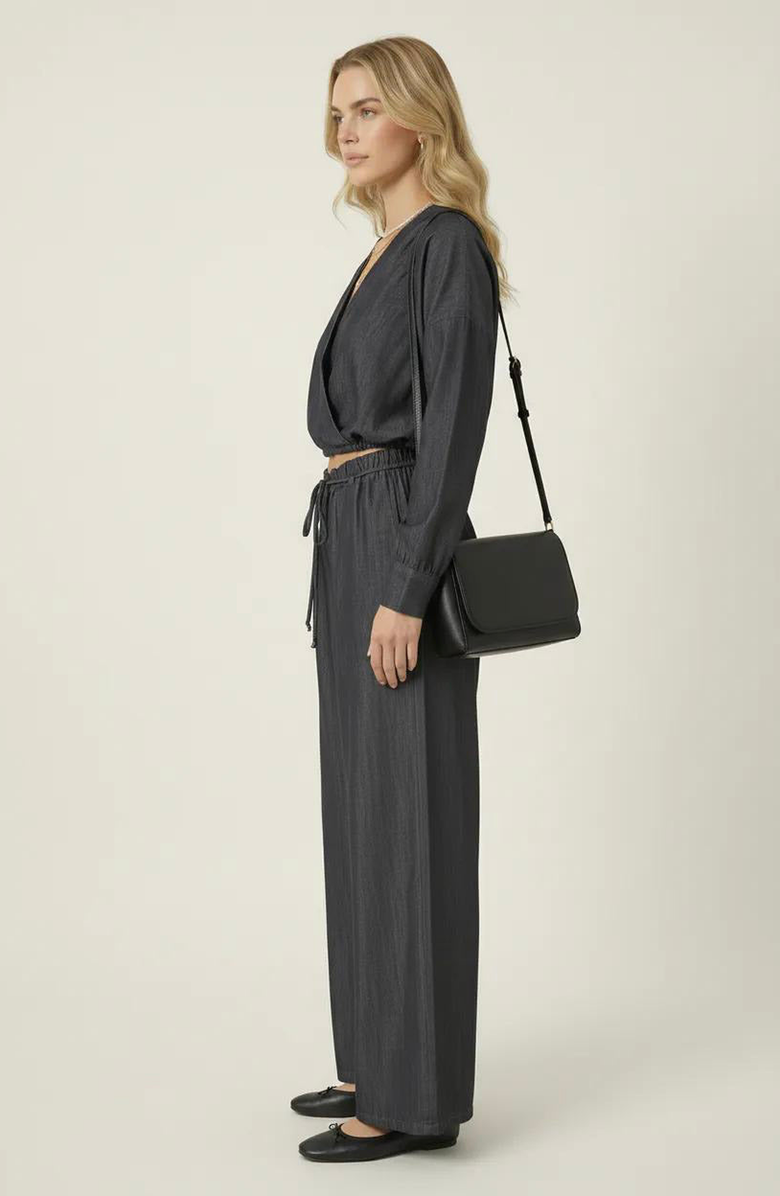 Modenaire Relaxed Drawstring Wide-Leg Collared Lounge Set, Alternate, color, Dark Blue