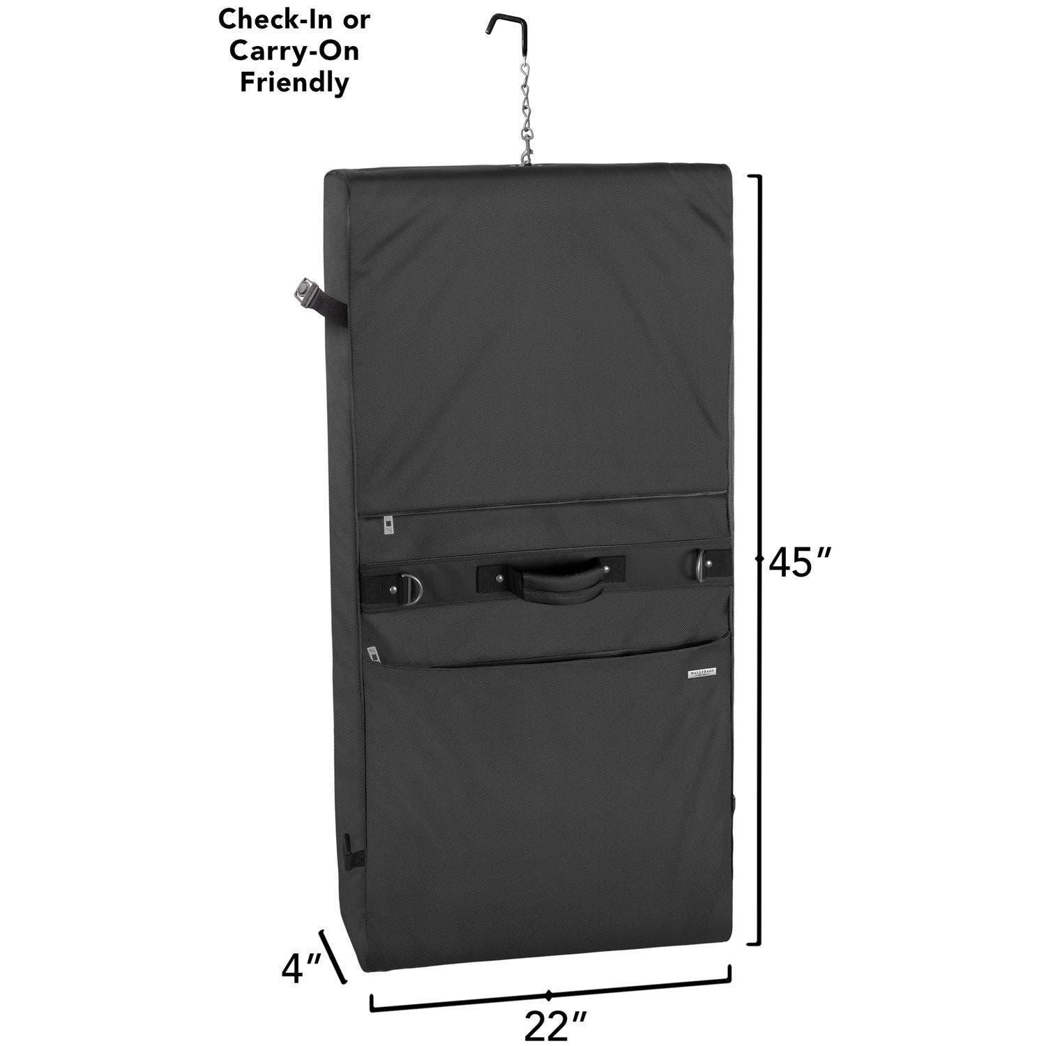 Wallybags 45" Premium Framed Garment Bag with shoulder strap and multiple pockets in Grey, Alternate, color, Black