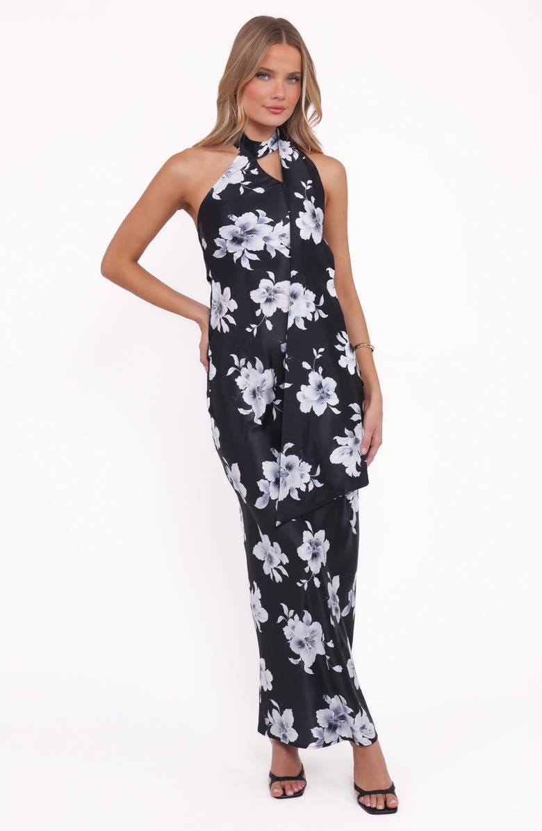 Petal & Pup Freida Maxi Halter Dress, Alternate, color, Black Floral
