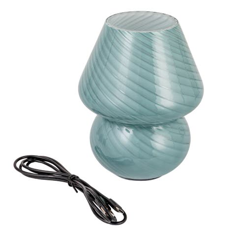 Hand-Blown Art Glass LED Rechargeable Table Lamp with Touch Switch and USB Cord, Blue