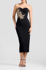 Dress the Population Shailene Appliqué Sweetheart Midi Dress