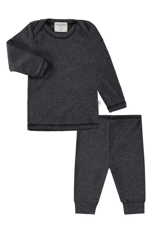 Paigelauren Rib Long Sleeve Top, Leggings & Hat Set In Charcoal