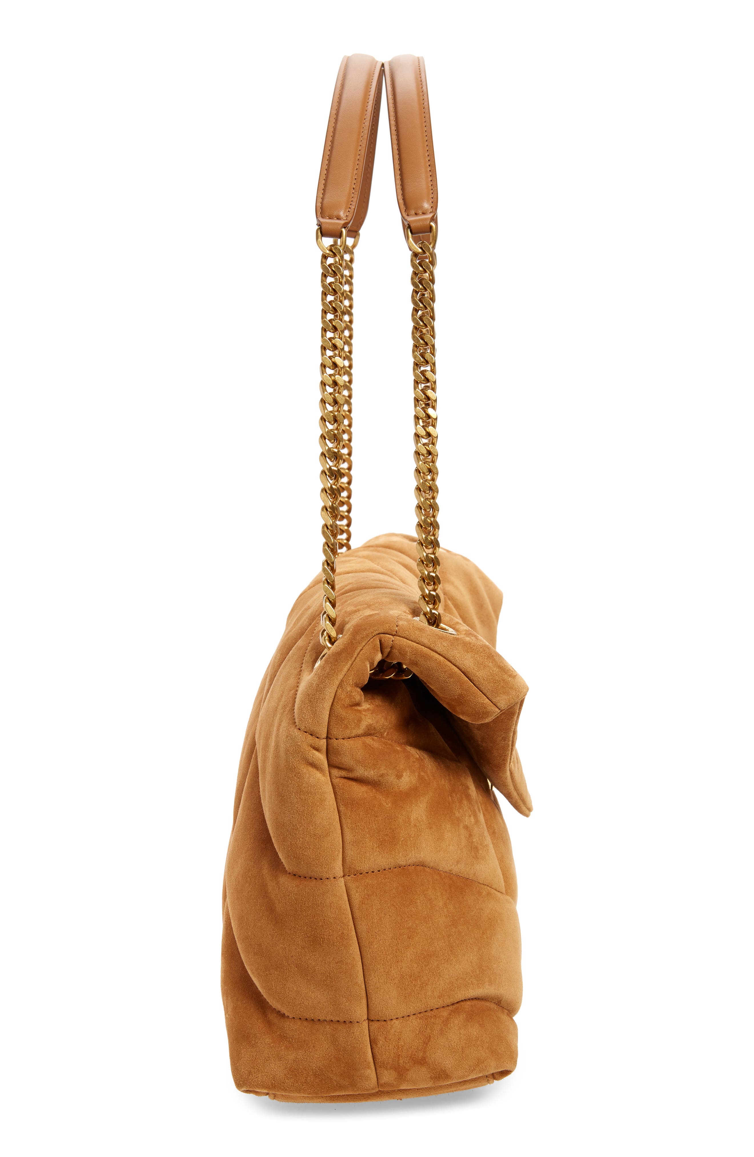 Saint Laurent Medium Loulou Puffer Matelassé Suede Shoulder Bag, Alternate, color, 