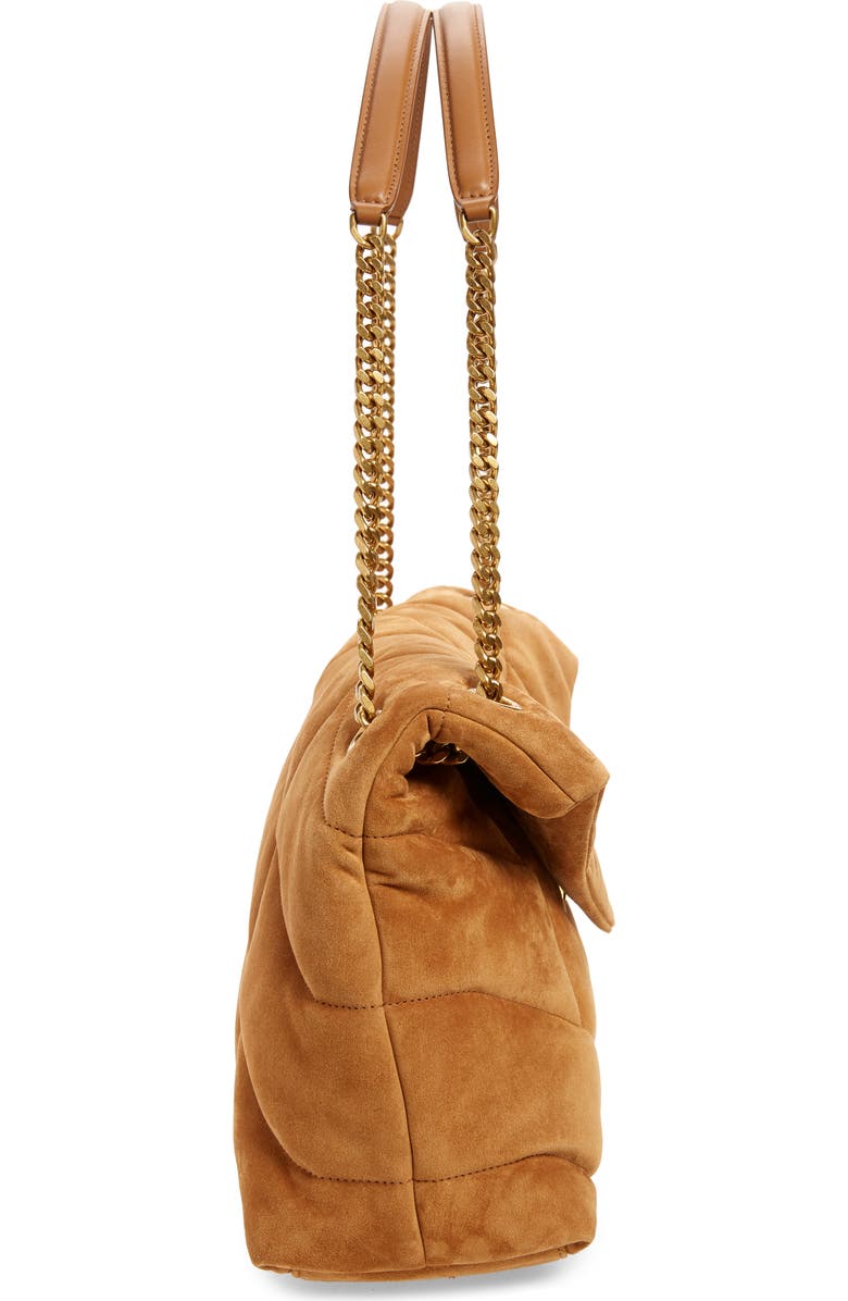 Saint Laurent Medium Loulou Puffer Matelassé Suede Shoulder Bag, Alternate, color,