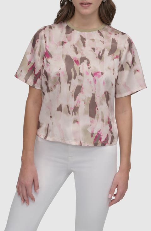 Print Scarf Twill Short Sleeve Top