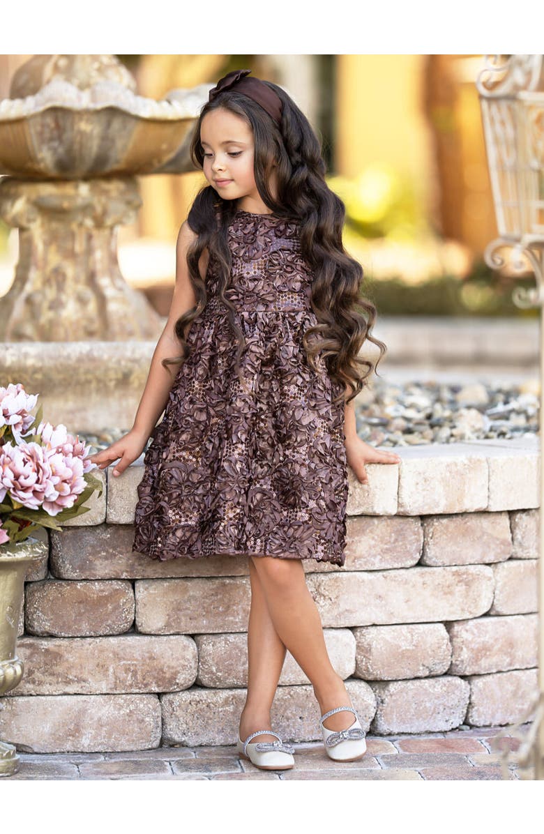 Mia Belle Girls Dazzling Petals Sequin Party Dress, Alternate, color, Brown