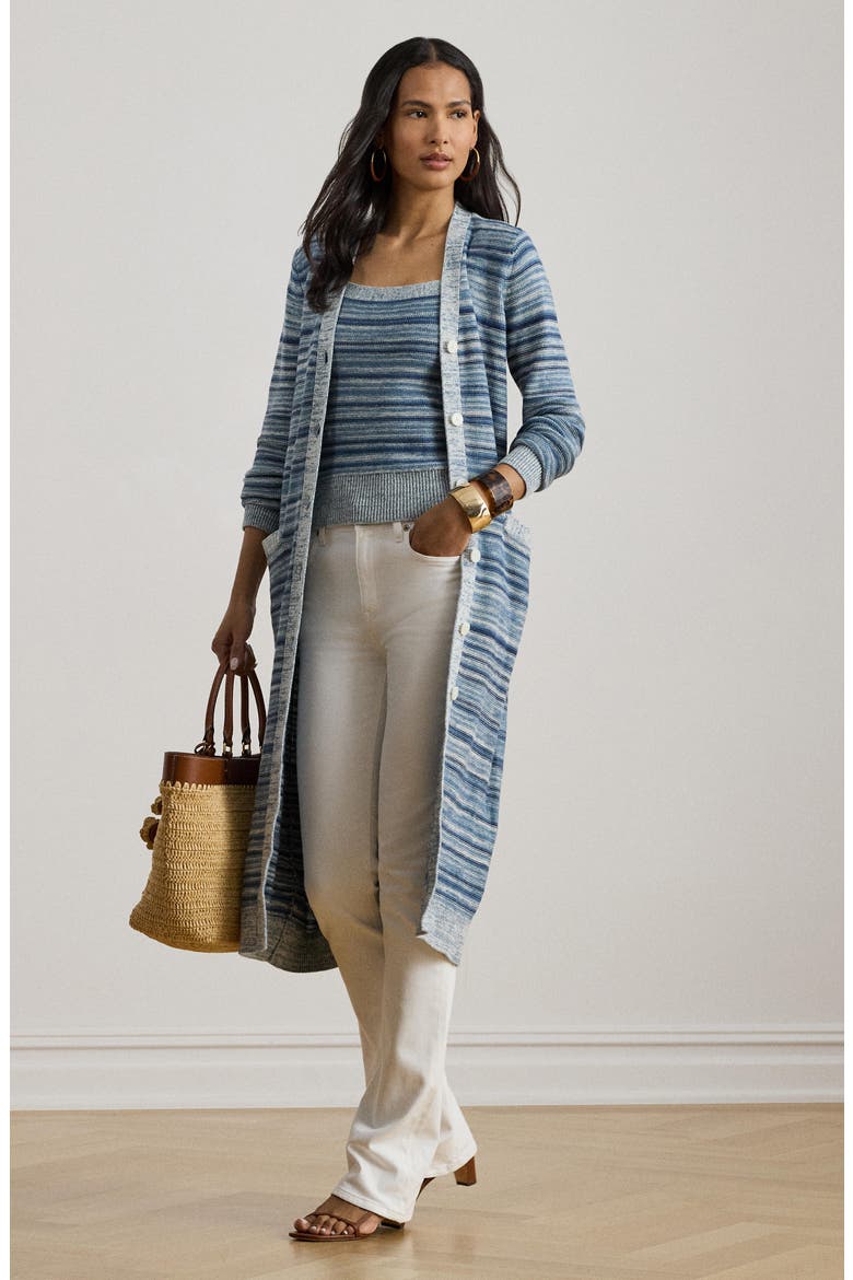 Stripe Linen & Cotton Sweater Tank, Alternate, color, INDIGO/ MULTI