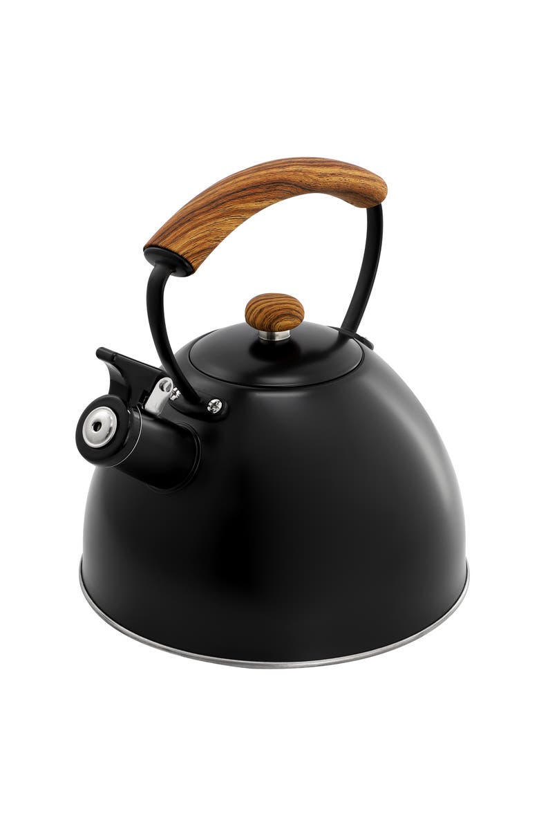 Megachef 3.2 Quart Whistling Tea Kettle with Wood Grain Nylon Cool Touch Handle, Matte Black, Alternate, color, Matte Black