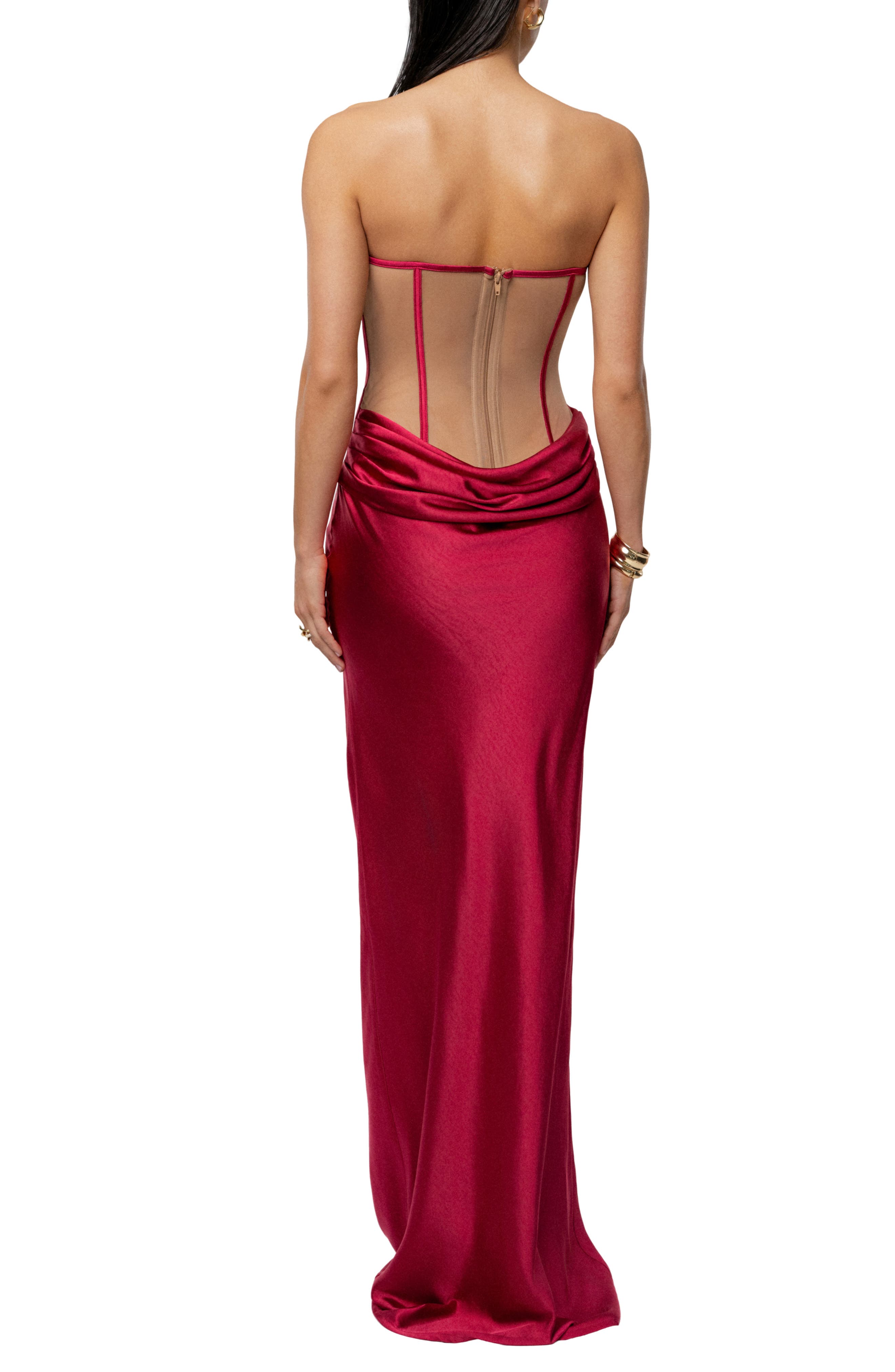 Regal Rising Corset Back Strapless Satin Gown - image 4