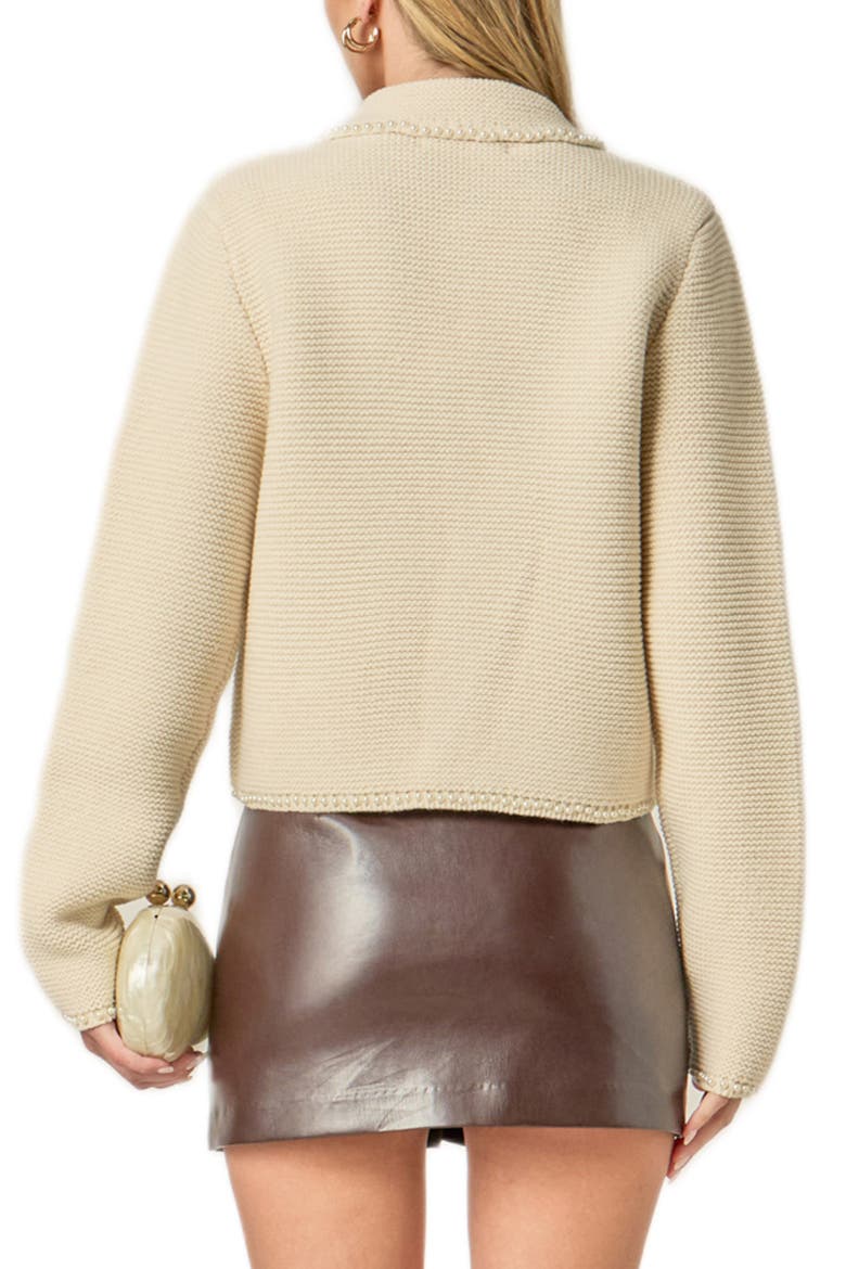 Faux Pearl Trim Collared Cardigan, Alternate, color, IVORY