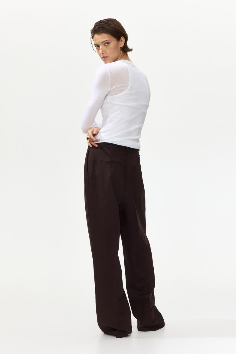 Linen-blend Pants With Belt, Alternate, color, Dark brown